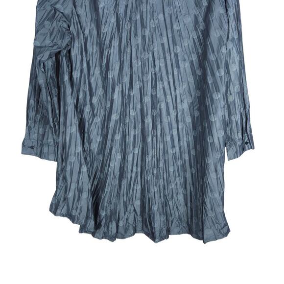 Sun Kim Womens Tunic Blouse M Grey Pleated Polka Dot Button Down Artsy Boho Chic - Picture 11 of 13